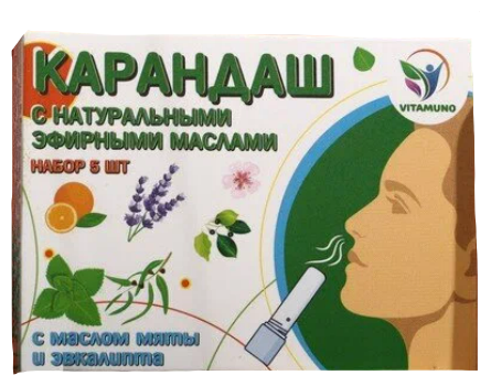 Ингалятор-карандаш Vitamuno Карандаш-ингалятор с маслом мяты и эвкалипта, 33 г, 5 шт.