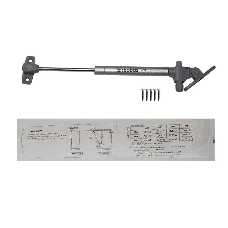 Фурнитура Для Мебели Газовый лифт Trodos 80N регулируемый с доводчиком открывание вверх, серый металлик