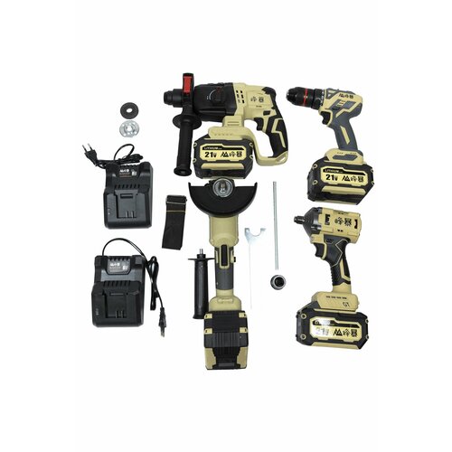 FengBao, набор аккумуляторного электроинструмента 4в1, 2 АКБ 21Вх6.0Ач, 2 АКБ 21Вх4.0Ач