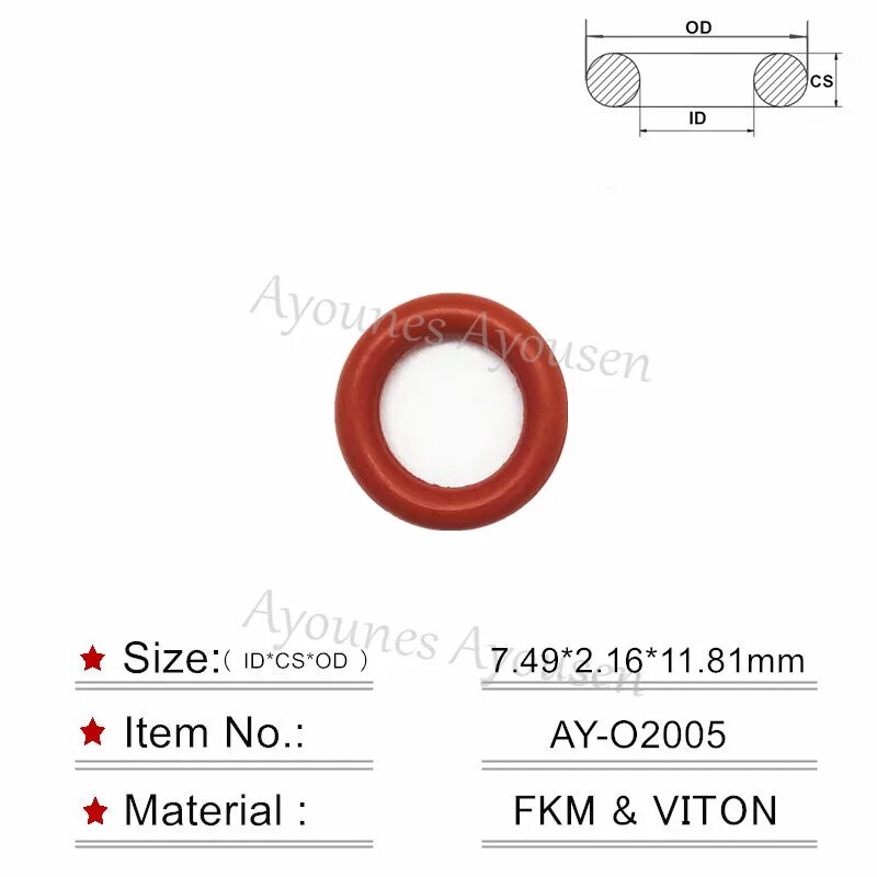 Уплотнение форсунки Mazda Mitsubishi, AY-O2005-red, 7.49x2.16 мм
