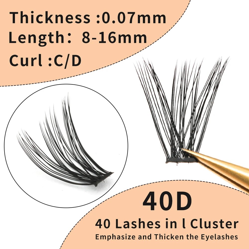 Индивидуальные накладные ресницы Super Bunch 30D/40D/60D/80D, 40D, D, 0.07 мм, 14 мм