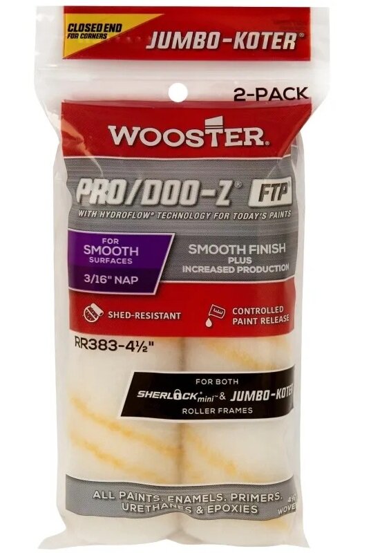 RR383-4 1/2 Валик 4.5" WOOSTER JUMBO-KOTER PRO/DOO-Z FTP CLOSED END (4.5 - 3/16, гладкий) - 2 шт/упак