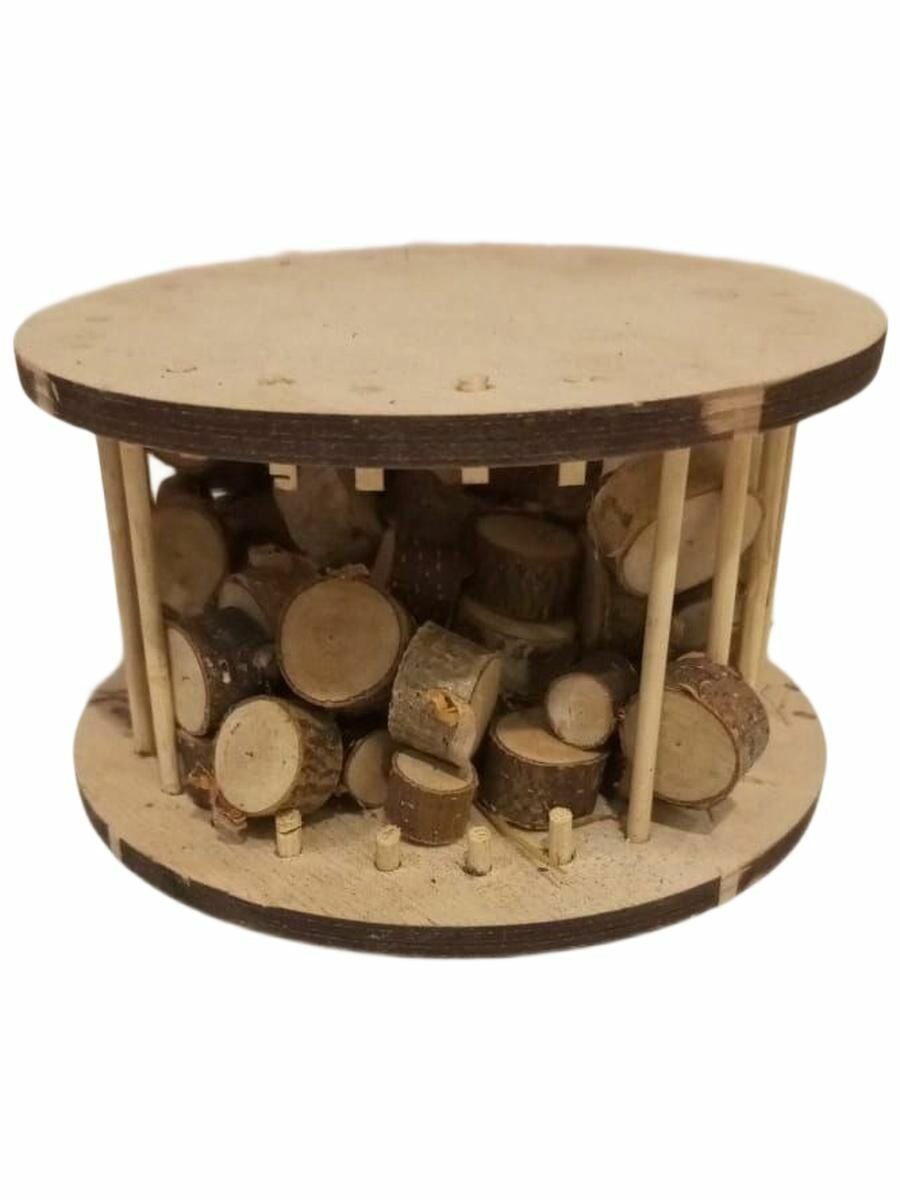 Большая деревянная круглая напольная кормушка для грызунов в клетку