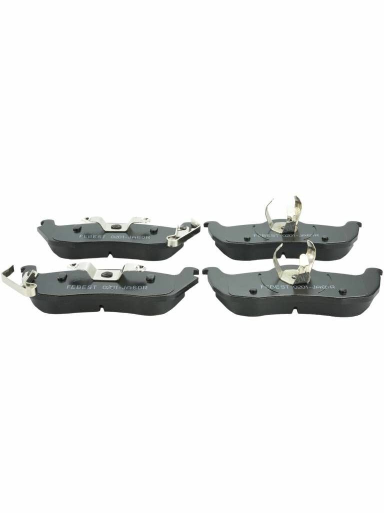 Колодки тормозные задние (с противоскрипной пластиной, скобами) JEEP, INFINITI, NISSAN 0201-JA60R FEBEST.