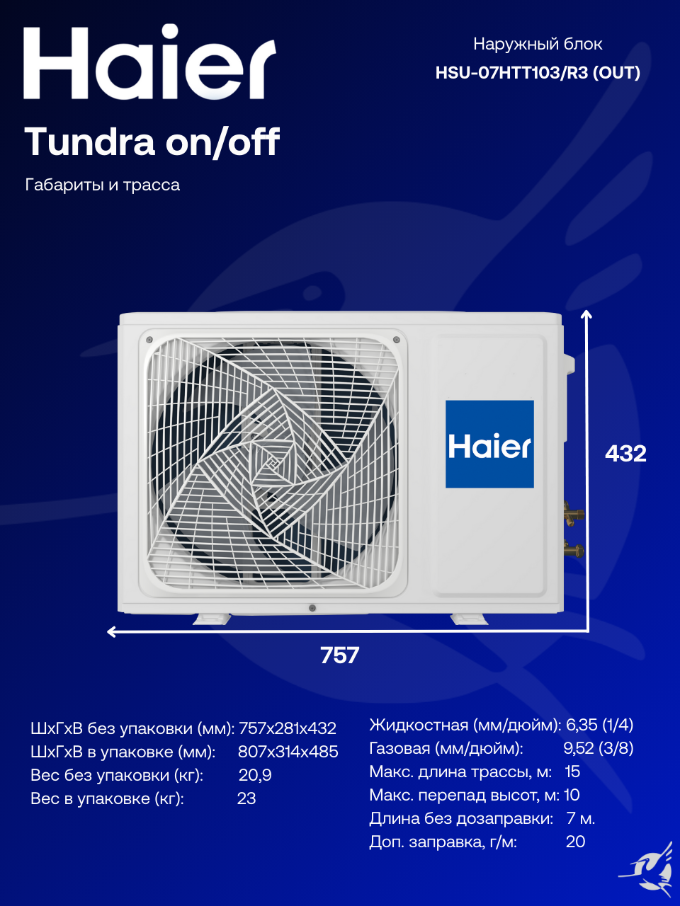 Сплит-система Haier Tundra On/Off HSU-07HTT03/R3 / HSU-07HTT103/R3 на 20 м² — фото 1