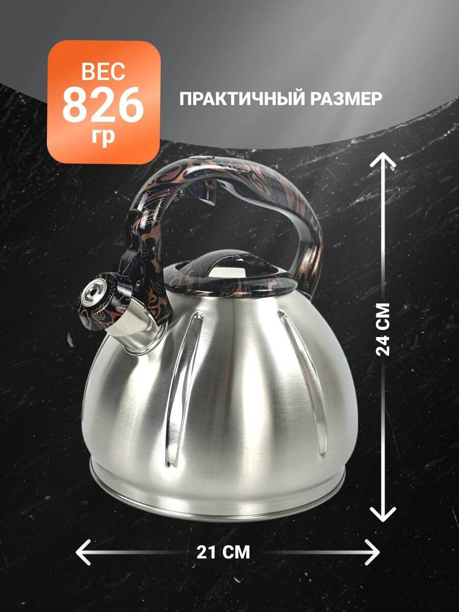 Чайник Мой дом, нержавеющая сталь, с клапаном, с свистком, 3 л — фото 1