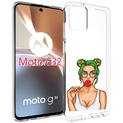 Чехол MyPads девушка-с-чупачупсом-в-виде-сердца женский для Motorola Moto G32 задняя-панель-накладка-бампер