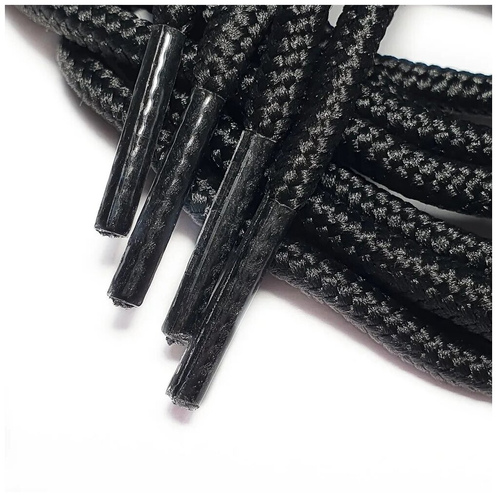 Шнурки для обуви LENKO черные круглые 200 см, 4,5 мм, 1 пара, полиэстер — фото 1