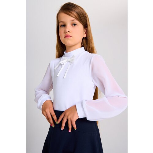 Школьная блуза IVDT37, размер 116-122, белый школьная блуза ivdt37 размер 116 122 белый