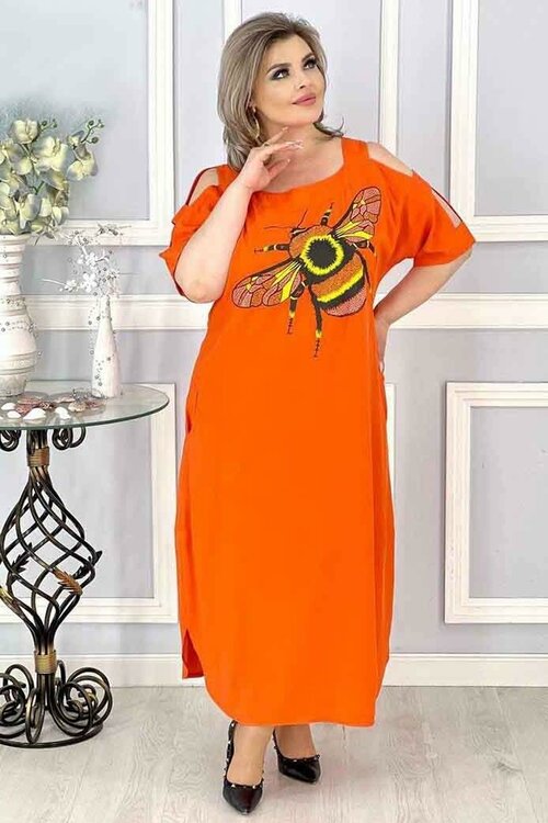 Платье вискоза, повседневное, классическое, свободный силуэт, миди, размер 58, оранжевый