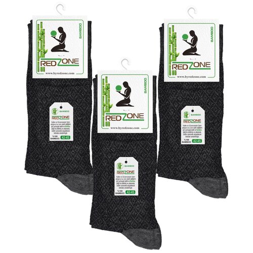 фото Носки redzone мужские, комплект носков - 3 пары, бамбук, серые, рисунок - "ромб" с серой резинкой, р. 42-45