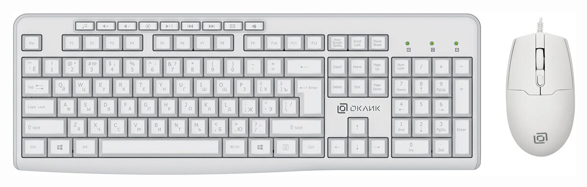 Комплект проводной клавиатура+мышь Oklick S650, USB, Белый 1875257