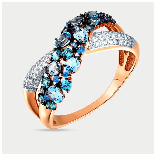 фото Кольцо из розового золота 585 пробы с фианитами и голубыми топазами (арт. кл1341-78) (22 / 6,41 / 403000108086) gold center