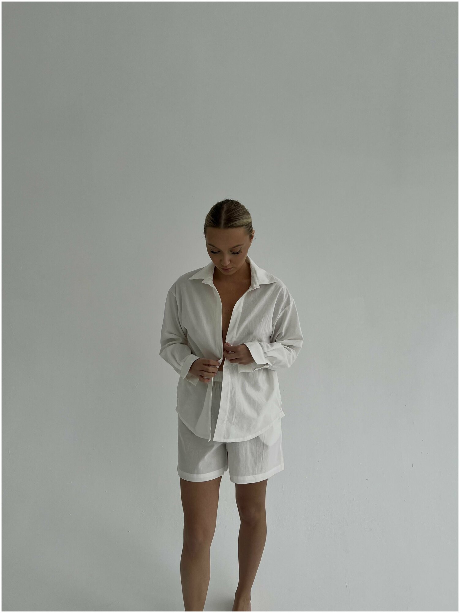 Женский комплект с рубашкой и шортами из вареного хлопка XL - фотография № 3