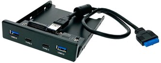 Планка на переднюю панель 2 порта USB 3.1 type C и 2 порта USB 3.0, EFL5001 (хаб с внутренних разъемов материнской платы 20PIN/19pin, планка лицевая в отсек FDD 3,5")