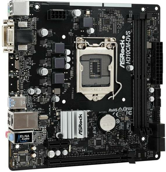 Материнская плата ASRock H310CM-DVS Socket 1151 v2 H310 2xDDR4 1xPCI-E 16x 1xPCI-E 1x 4 mATX Retail H310CM-DVS