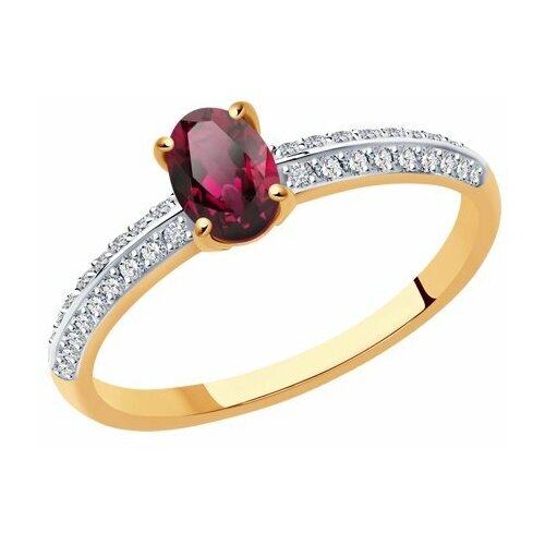 золотое кольцо с бриллиантом рубином Кольцо Diamant online, золото, 585 проба, бриллиант, рубин, размер 18