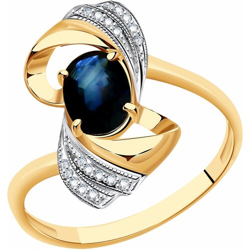 Кольцо Diamant online, золото, 585 проба, сапфир, бриллиант, размер 17, темно-синий кольцо из золота с бриллиантом и сапфиром звездчатым 11 0514 1400 размер 17 5 мм
