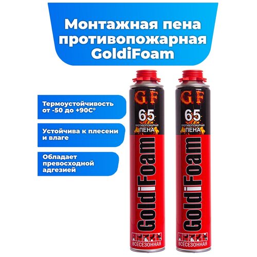 Монтажная противопожарная пена GoldiFoam 65, огнестойкая, универсальная, 1000 мл, 2 шт.