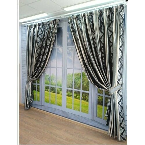 Комплект Штор Барокко черный-серебро 