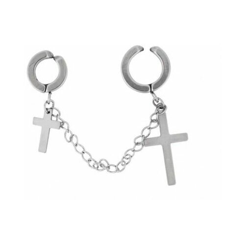 фото Кафф с крестами, клипса, серьга, обманка, украшение, зажим для уха, серёжка без прокола, серьги крестики, цепочка, крест на ухо, цепь на ухо drakon irg