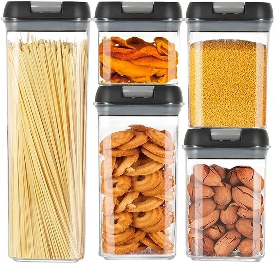 фото Банки для хранения сыпучих продуктов , кухонный набор пластиковых контейнеров с герметичной крышкой для еды, 7 шт