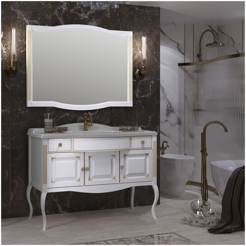 Мебель для ванной Opadiris Лаура 120 белая с патиной (тумба с раковиной + зеркало)