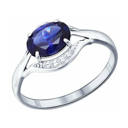 фото Серебряное кольцо sokolov 88010001 с фианитом, сапфировым корундом и гидротермальным сапфиром, размер 17,5 diamant-online