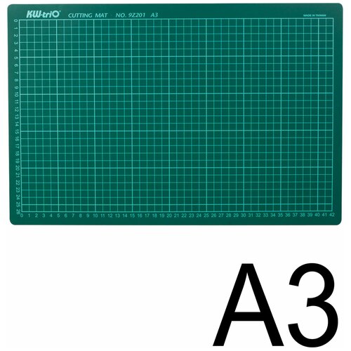 Коврик (мат) для резки 3-слойный, А3 (450х300 мм), настольный, зеленый, 3 мм, KW-trio, 9Z201, -9Z201 коврик подкладка kw trio настольный для резки а3 450х300 мм сантиметровая шкала зеленый 3 мм