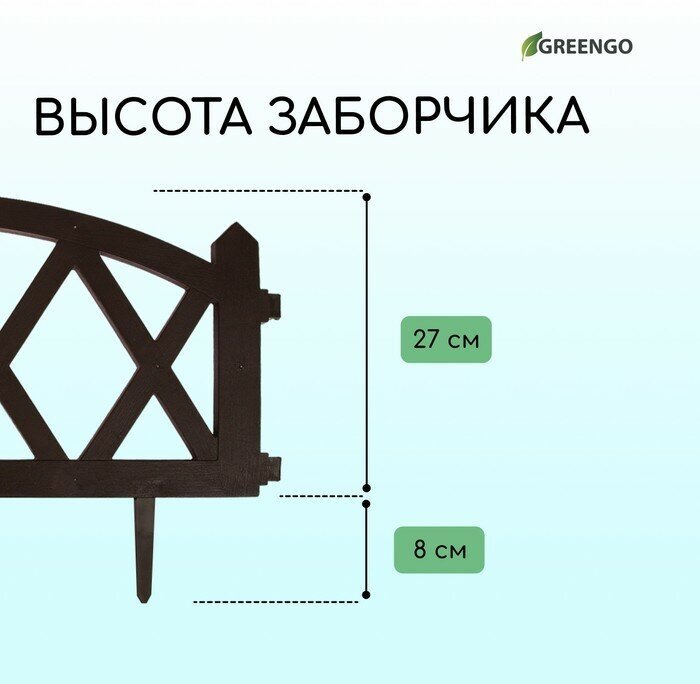 Ограждение декоративное, 35 × 232 см, 4 секции, пластик, коричневое, MODERN, Greengo