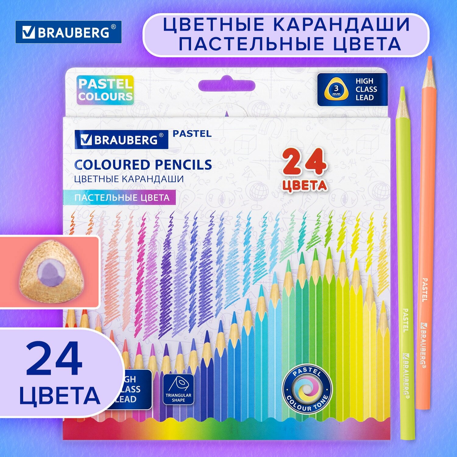 Карандаши Pastel, 24 цвета Brauberg - фото №6