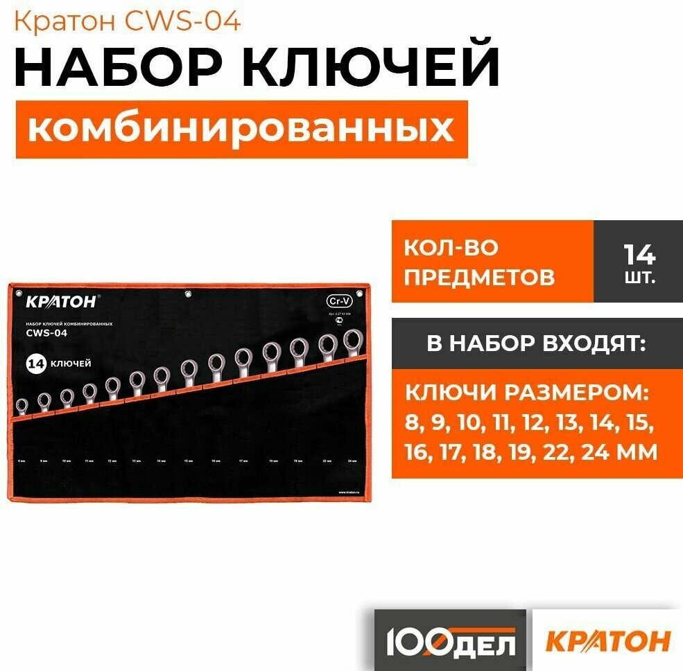 Набор ключей комбинированных Кратон CWS-04 14 пр. 2 27 03 004