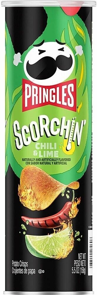 Чипсы Pringles Scorchin Extra Hot Chili Lime (острый Чили и Лайм) 158 гр.