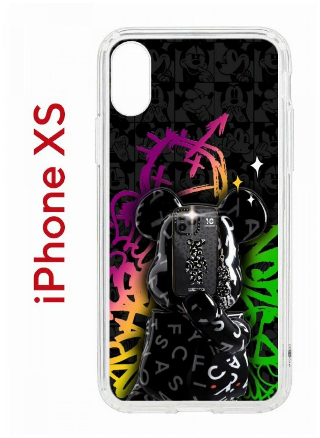 Чехол для iPhone X/XS Kruche Print Микки Маус,противоударный силиконовый бампер с рисунком,пластиковая накладка с защитой камеры