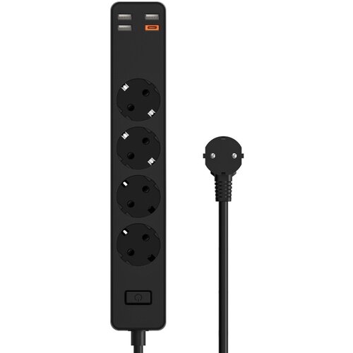 Сетевой удлинитель WiWU Power Strip Socket with 4 x AC + 3 x USB + 20W Type-C PD Black сетевой фильтр wiwu 4 розетки 3 usb usb c pd20w power strip u01 eu plug белый