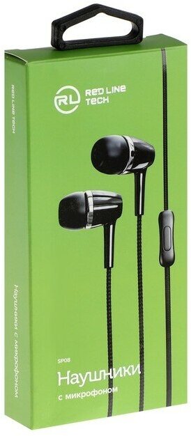 Red Line Наушники Red Line Stereo Headset SP08, вакуумные, микрофон, проводные, 1.2 м, черные