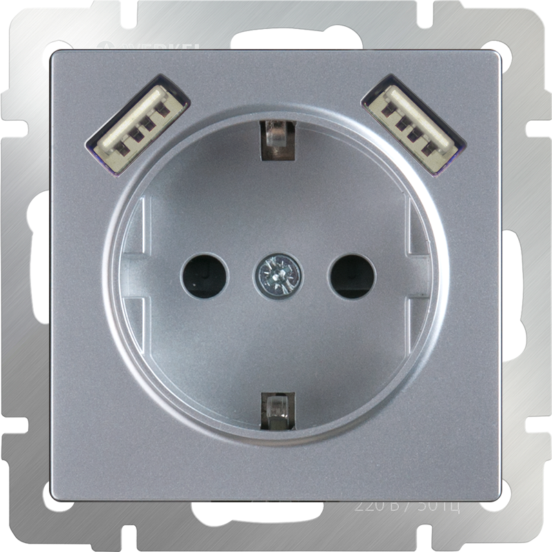 Розетка встраиваемая Werkel с заземлением со шторками 2 разъема USB цвет серебряный - фото №13