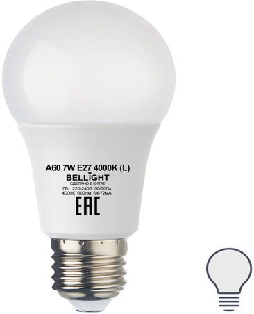 Лампа светодиодная LED 12Вт Е27 220 6500К 1020Лм | код 88297790 | BELLIGHT (100шт. в упак.)