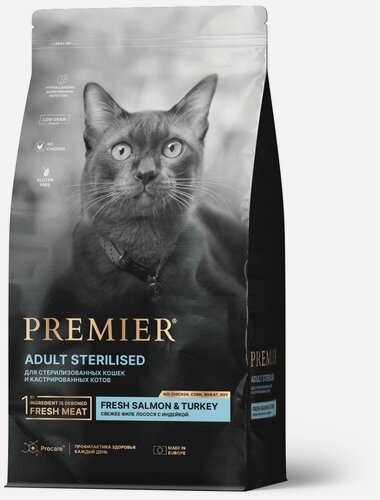 Изображение товара Premier Cat Корм для кошек STERILISED Salmon&Turkey для стерилизованных Лосось Индейка