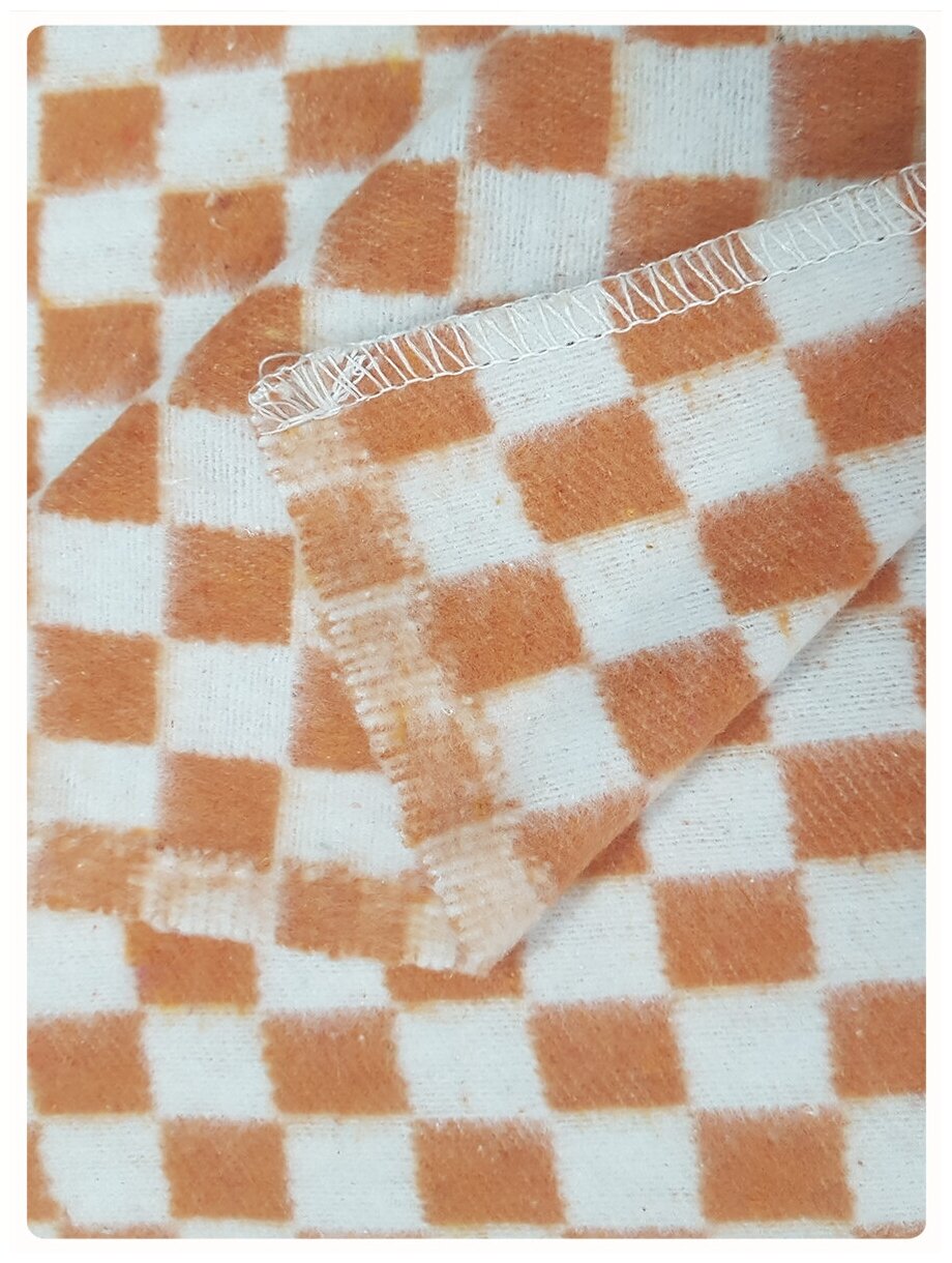 Одеяло байковое 1,5 спальное 140х205 см (оранжевая клетка) - фотография № 4