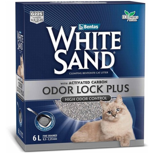 WHITE SAND ODOR LOCK PLUS наполнитель комкующийся для туалета кошек с активированным углем без запаха (6 + 6 л) intersand odourlock cat litter original unscented 6kg