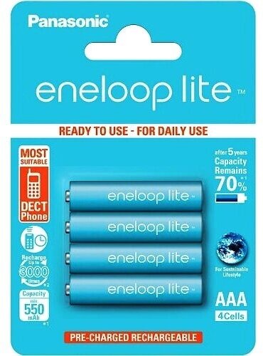 Аккумулятор ААА Eneloop Panasonic BK-4LCCE/4BE HR03-4BL Lite 550мА/ч в блистере 4шт.