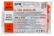 Шприц с иглой одноразовый инсулиновый SFM U-100 30G 0,3мм x 8мм 1мл 10шт
