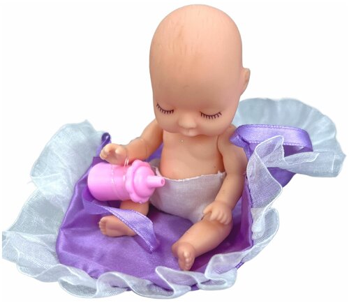 Кукла для девочки Пупс в сиреневом конверте с бутылочкой в шаре