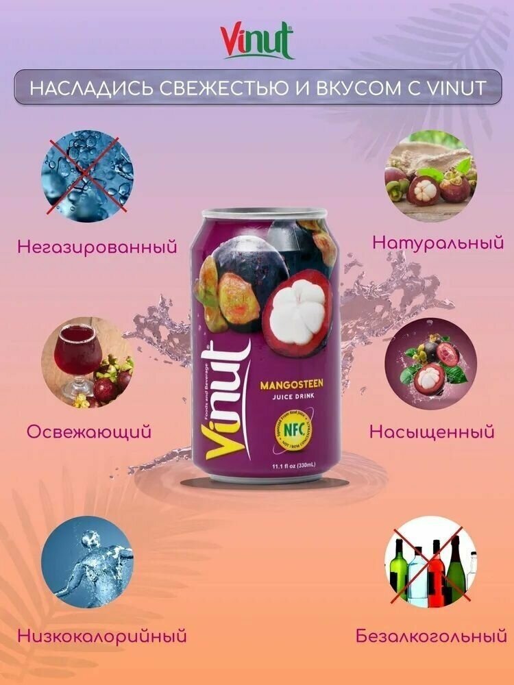 Напиток ВиНут с соком Мангустин Mangosteen fruit juice drink, 330мл х 9 шт. VINUT Вьетнам - фотография № 4