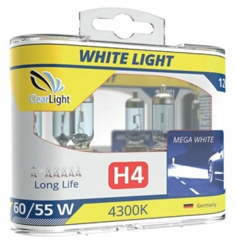 Лампа H4 12V 60/55W P43t (ClearLight) WhiteLight (комплект 2 шт.)