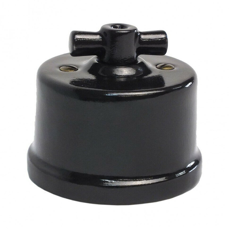 Винтажный ретро выключатель 1 клавишный (проходной) винтажный поворотный Edisel "TERRA" керамический черный KTSw1-K04