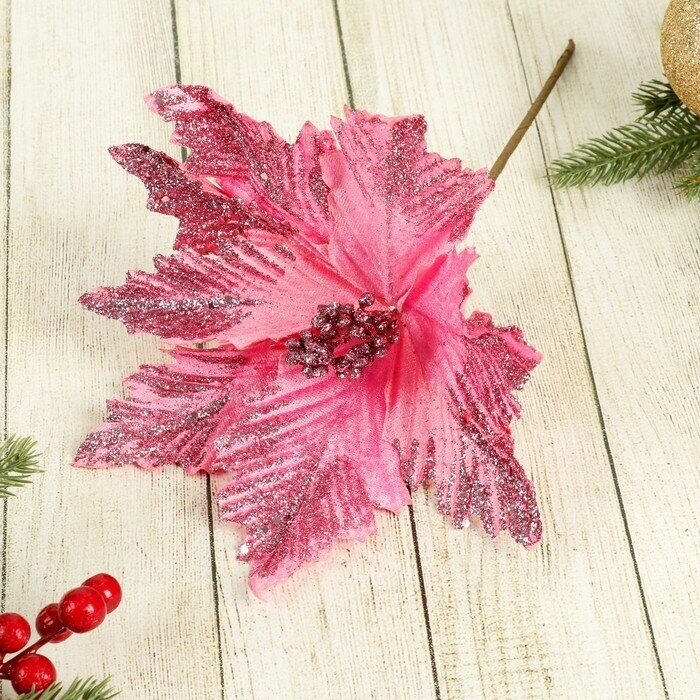 Зимнее волшебство Декор "Зимний цветок" резной, 23х19 см, розовый