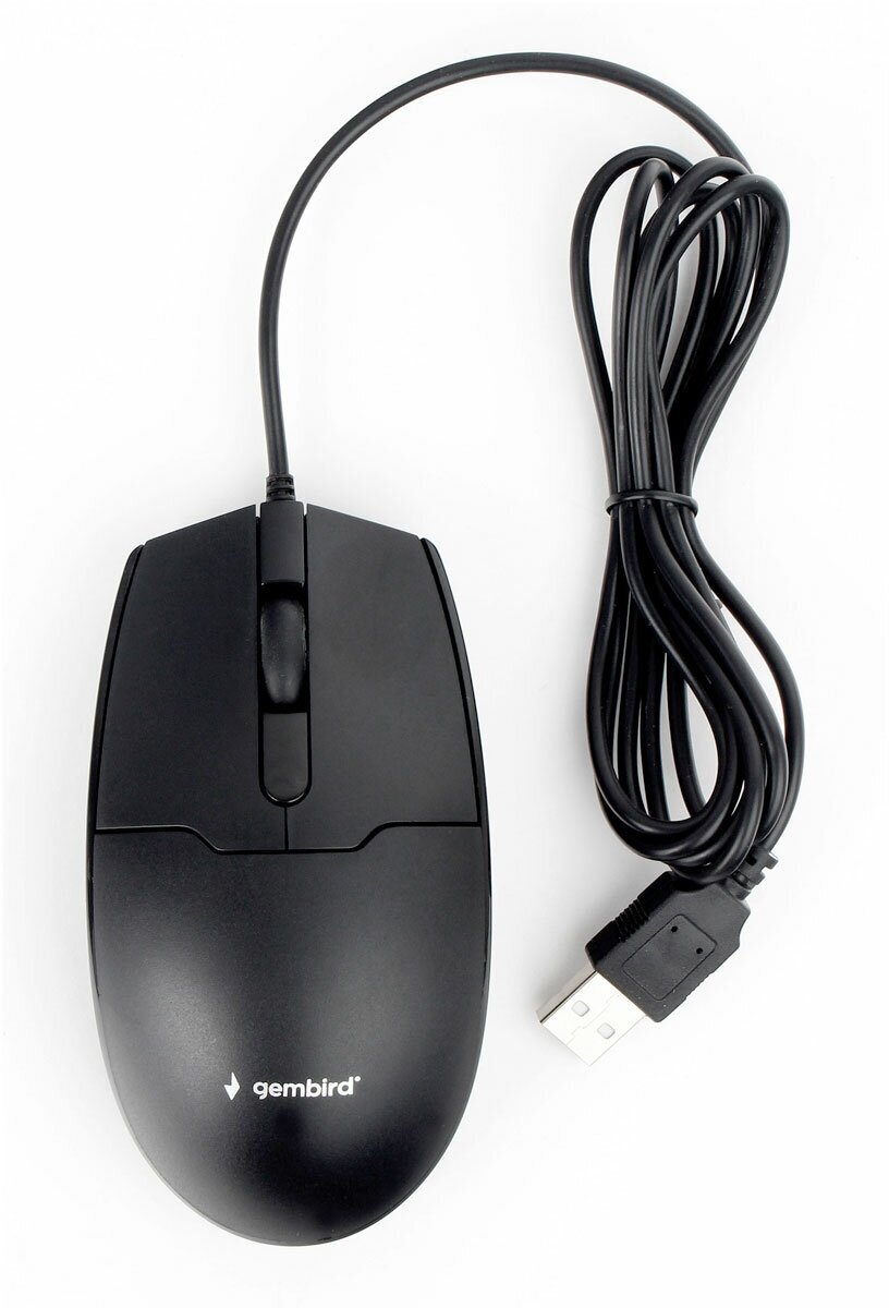 Мышь Gembird MOP-425, USB, черный, 2 кнопки+колесо-кнопка, 1000 DPI, кабель 1,8 м
