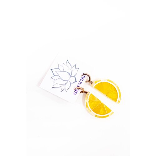 Серьги двусторонние Gem Spirit Лимонные дольки, янтарь, размер/диаметр 51 мм., желтый